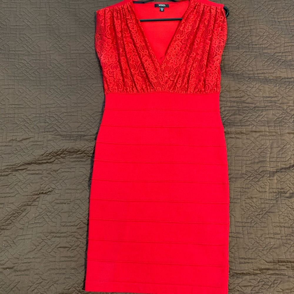 Red XOXO Brand Bandage Dress Stretchy with Lace
